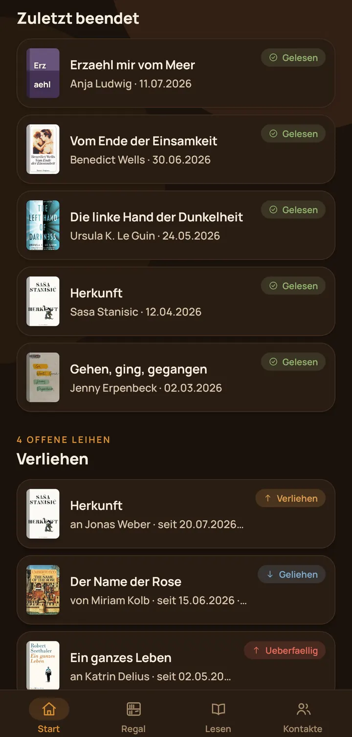 Buchregal: Zuletzt beendet und verliehen