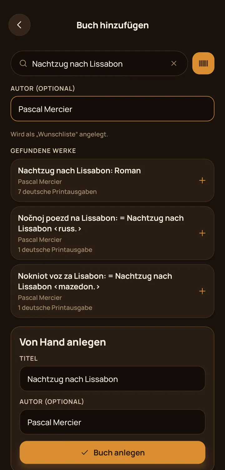Buchregal: Buch hinzufügen