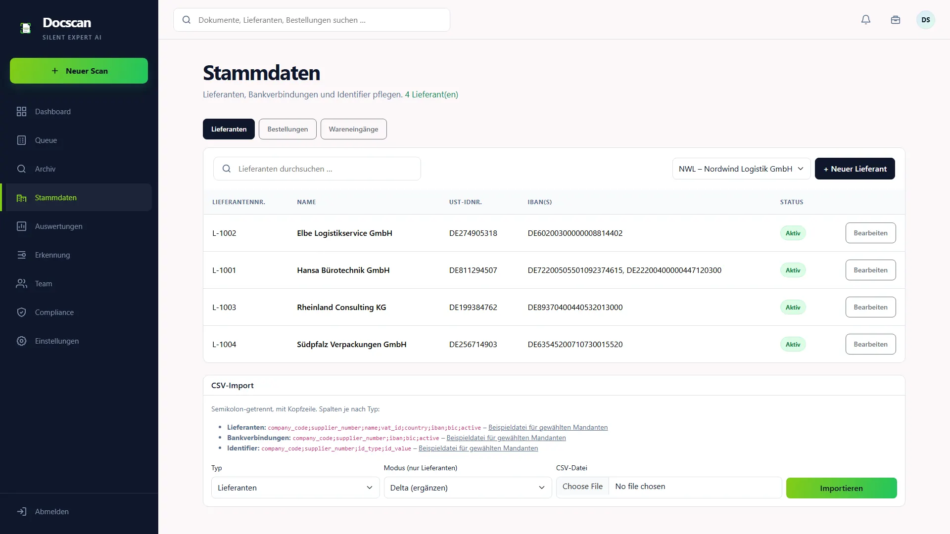 DocScan: Stammdaten – die Lieferanten der Gesellschaft