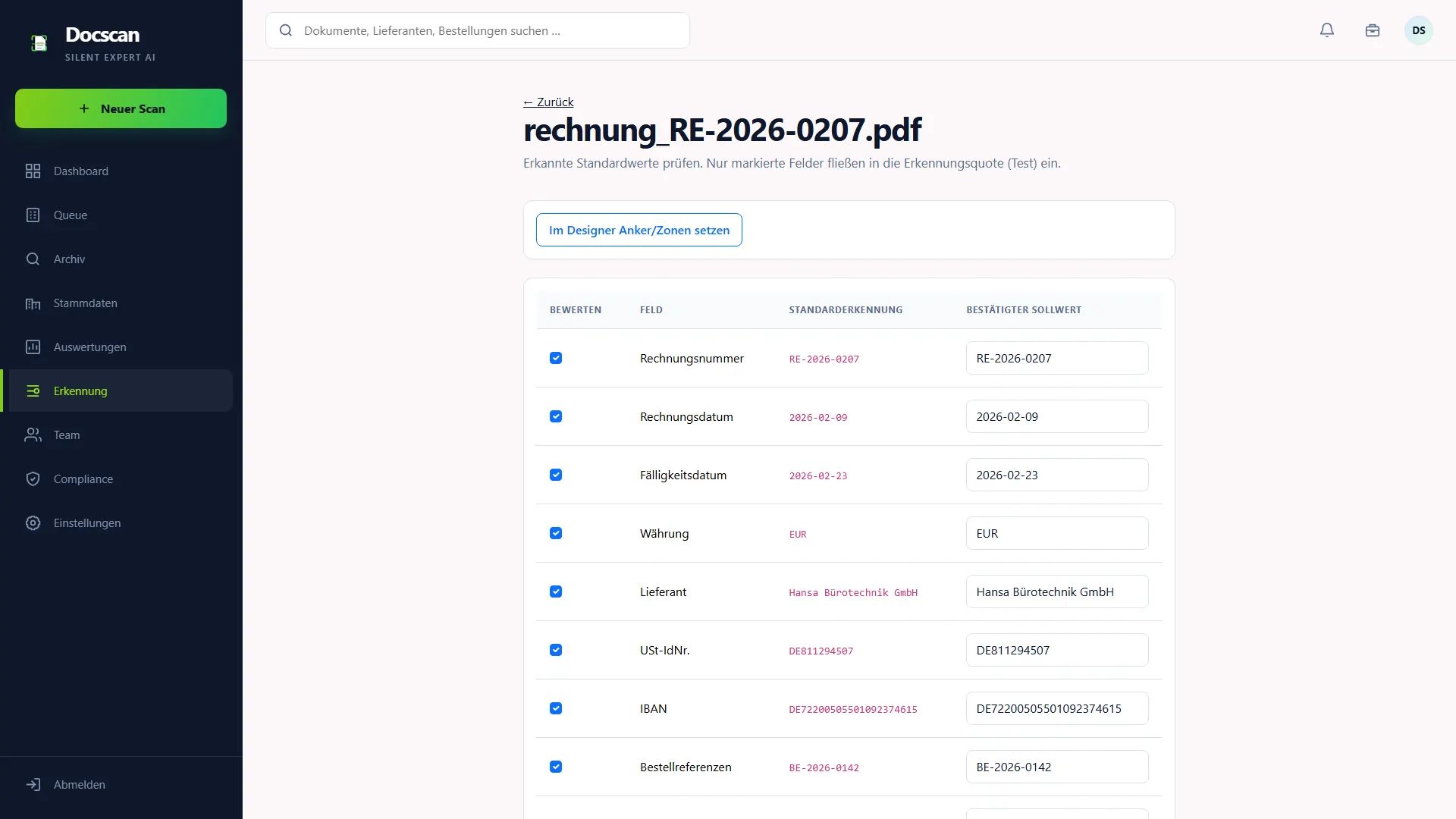 DocScan: Sollwerte bestätigen – die Erkennung bekommt eine Wahrheit