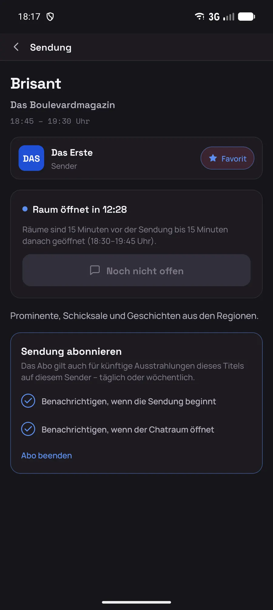 Loungly Auswahl für Erinnerungen an eine Sendung