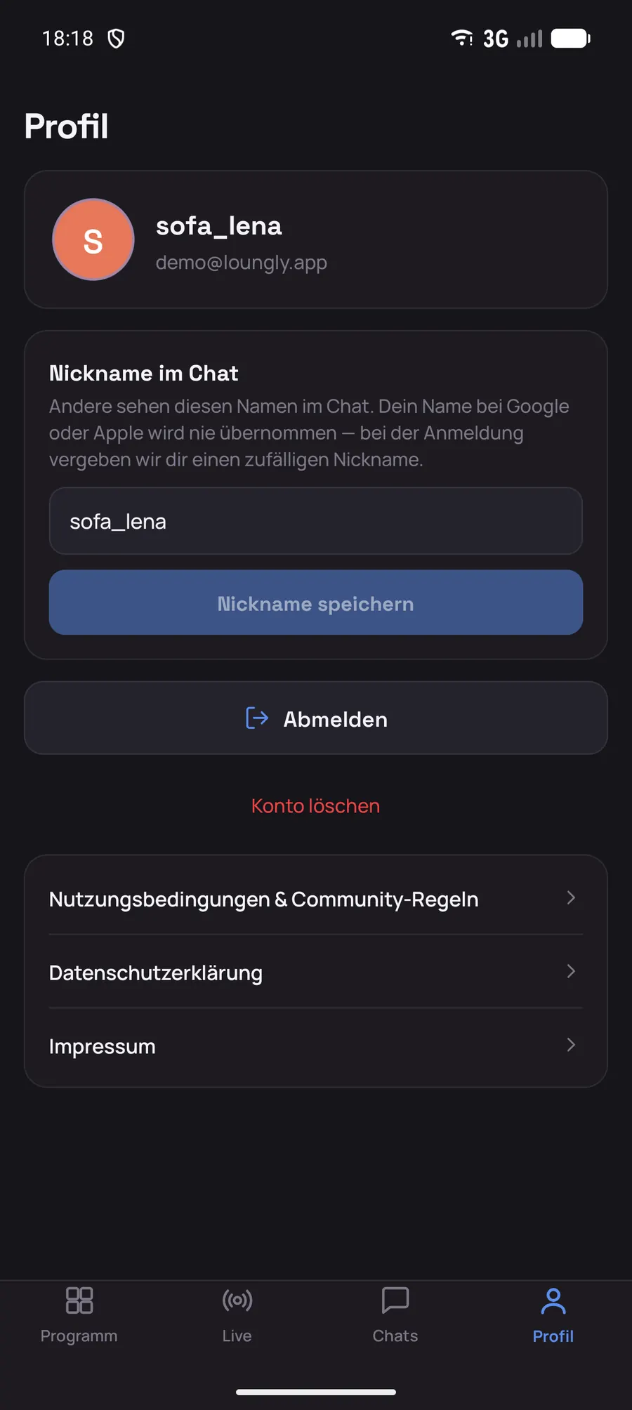 Loungly: Profil & Einstellungen