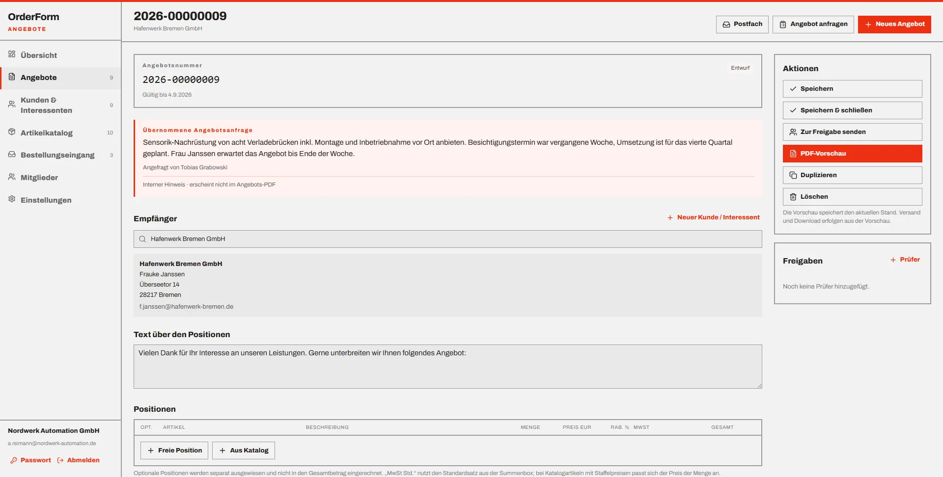OrderForm: Der Angebotseditor