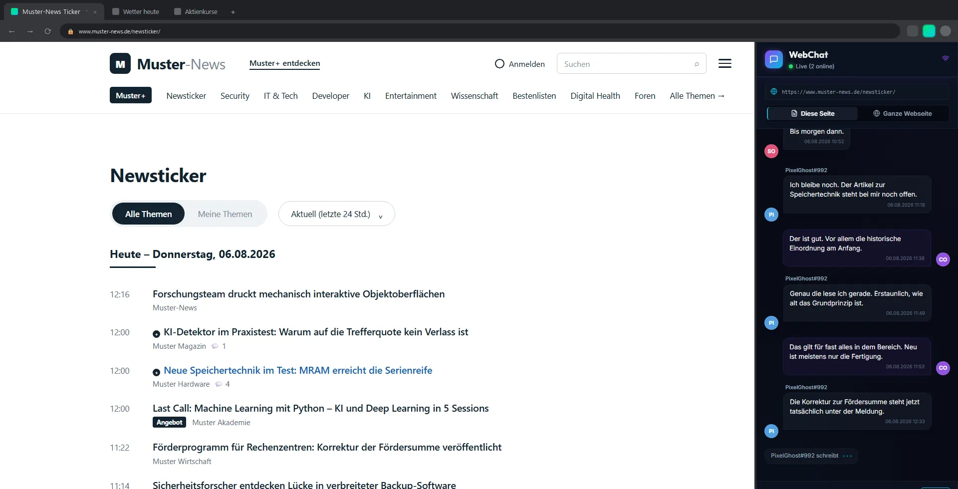 WebChat Panel mit eintreffender Nachricht und Tippanzeige